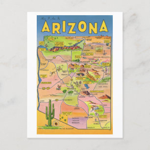 Cartão Postal Viagem de Mapa de Arizona Vintage