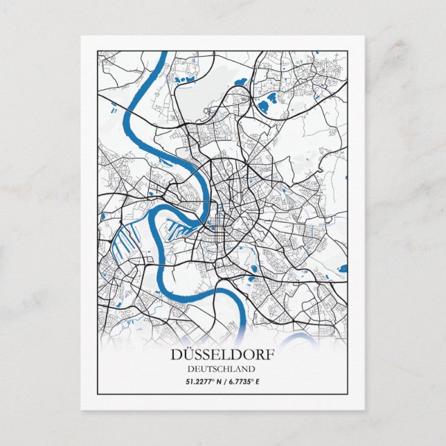 Cartão Postal Viagem de Mapa de Cidade de Alemanha de Dusseldorf (Frente)