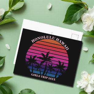 Cartão Postal Viagem de Meninas para Praia Tropical Rosa Preto P