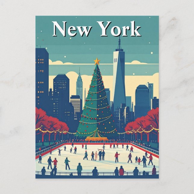 Cartão Postal Viagem de Natal de New York Ice Rink (Frente)