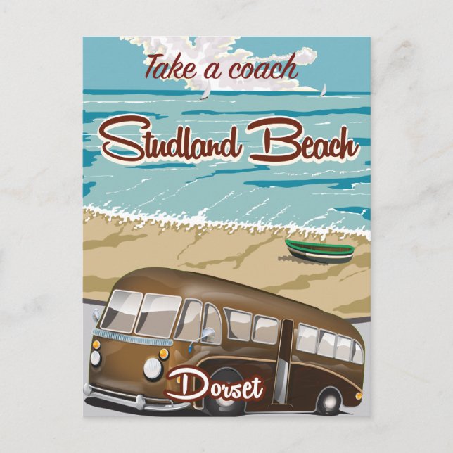 Cartão Postal Viagem de ônibus Studland Beach Dorset (Frente)