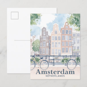 Cartão Postal Viagem de Pintura de Aquarela de Amsterdã Holanda