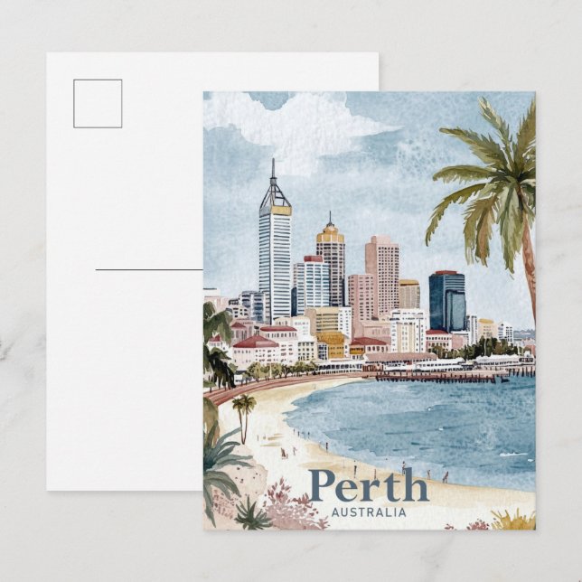 Cartão Postal Viagem de pintura por aquarela da Austrália Perth (Frente/Verso)