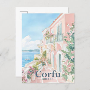 Cartão Postal Viagem de pintura por aquarela de Grécia Corfu