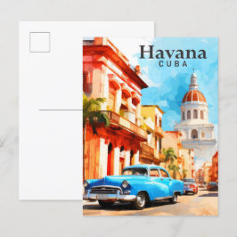 Cartão Postal Viagem de pintura por aquarela de Havana Cuba