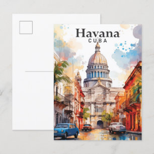 Cartão Postal Viagem de pintura por aquarela de Havana Cuba