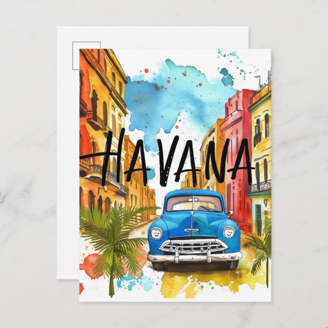 Cartão Postal Viagem de pintura por aquarela de Havana Cuba (Frente/Verso)