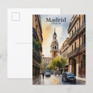 Cartão Postal Viagem de pintura por aquarela Espanha Madrid