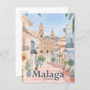Cartão Postal Viagem de pintura por aquarela Espanha Málaga