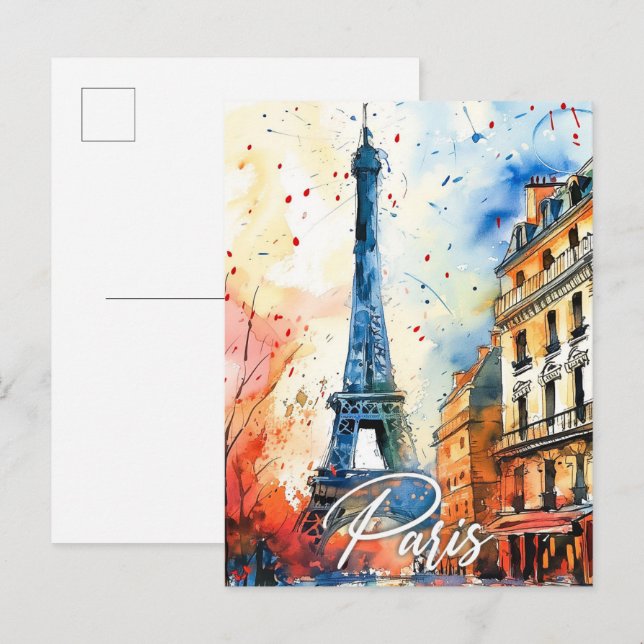 Cartão Postal Viagem de pintura por aquarela Paris França (Frente/Verso)