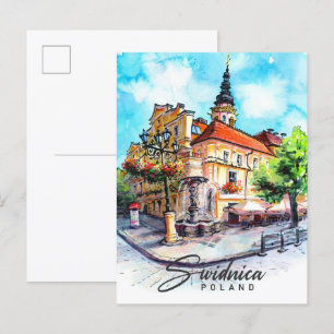 Cartão Postal Viagem de pintura por aquarela Polônia Swidnica