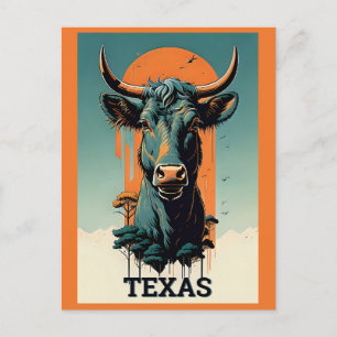 Cartão Postal Viagem de Touro Retroativo Estilizado do Texas