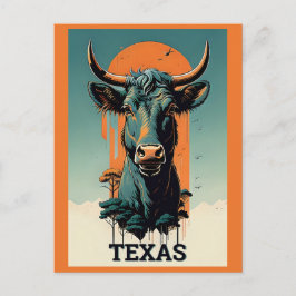 Cartão Postal Viagem de Touro Retroativo Estilizado do Texas