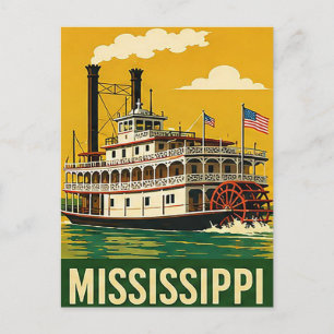Cartão Postal 🚢 Viagem de Vapor no Rio Mississippi