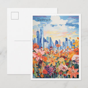 Cartão Postal Viagem Detroit Michigan Cidade