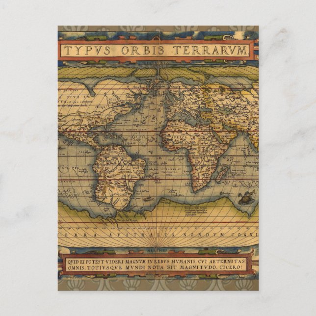 Cartão Postal Viagem do Mapa Mundial Antiquado Ortelius Europa (Frente)