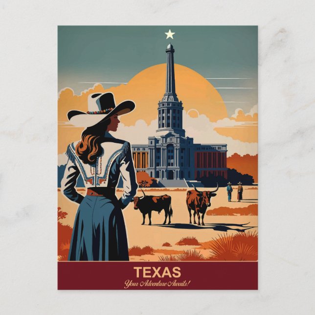 Cartão Postal Viagem do Texas: Sua Aventura Espera (Frente)
