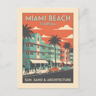 Cartão Postal Viagem em Miami Beach Flórida Art Deco Vintage
