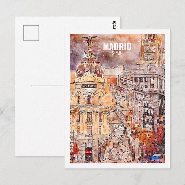 Cartão Postal Viagem Familiar da Espanha de Madrid - Esboço de A (Frente/Verso)