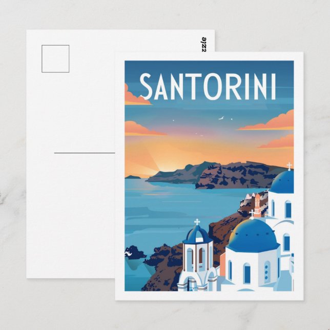 Cartão Postal Viagem Familiar da Grécia Santorini (Frente/Verso)