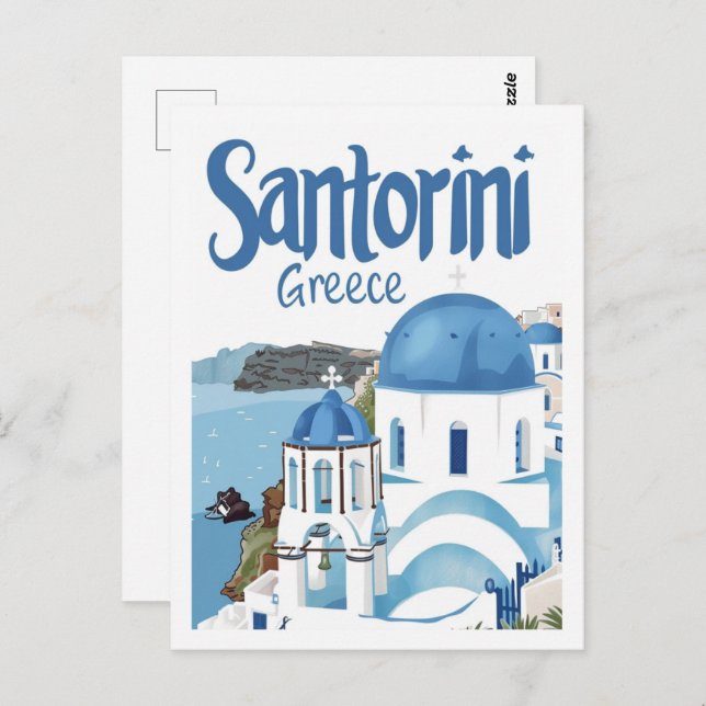 Cartão Postal Viagem Familiar da Grécia Santorini (Frente/Verso)