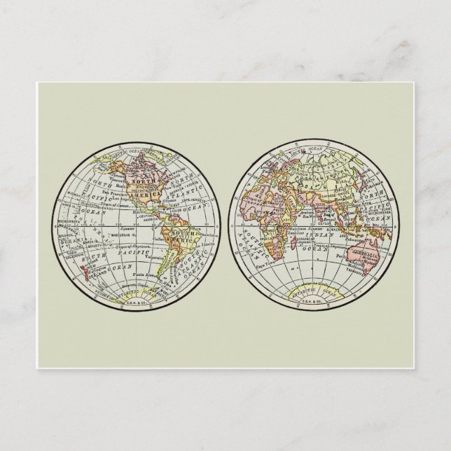 Cartão Postal Viagem Globe Map Earth 1916 World Atlas (Frente)