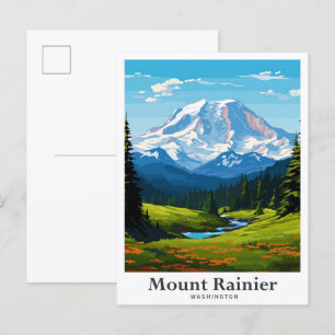 Cartão Postal Viagem Illustração do Monte Rainier Washington