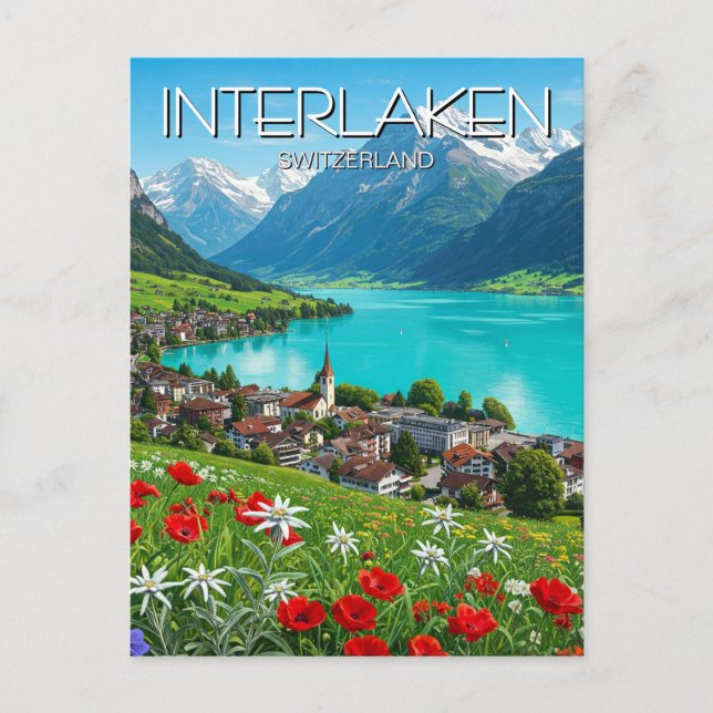 Cartão Postal Viagem Interlaken Suíça Primavera (Frente)