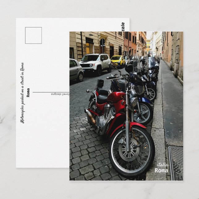 Cartão Postal Viagem | Itália - Roma, Motociclos estacionados (Frente/Verso)