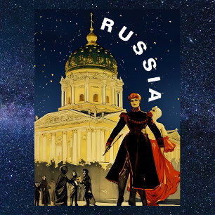 Cartão Postal Viagem Noturna de Inverno na Rússia Vintage