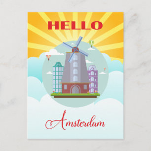 Cartão Postal Viagem Olá Amsterdã Holanda Vintage
