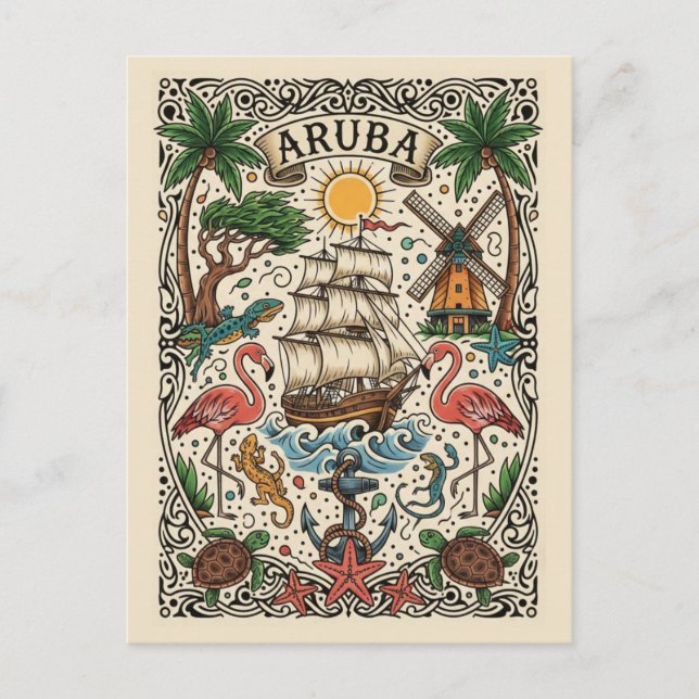 Cartão Postal Viagem para Aruba (Frente)