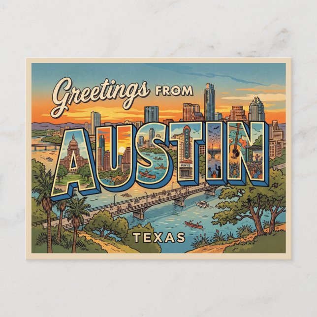 Cartão Postal Viagem para Austin Texas (Frente)
