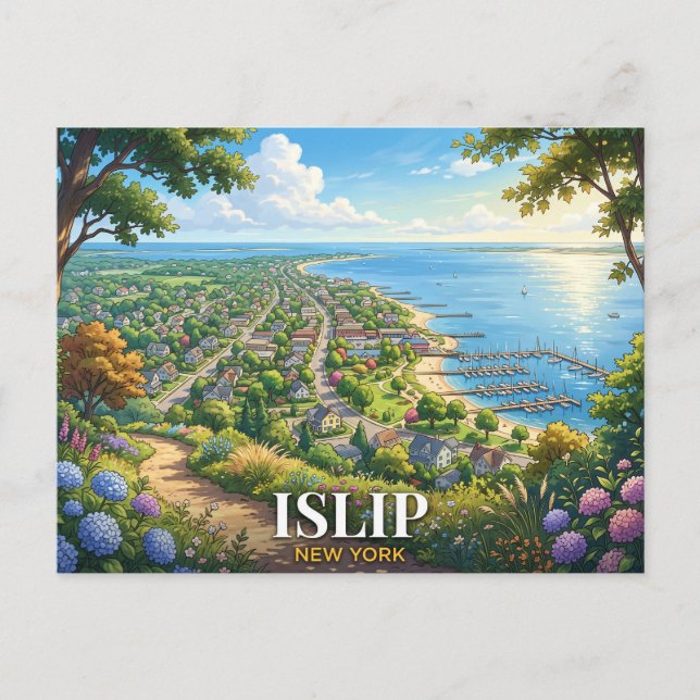 Cartão Postal Viagem para Islip Nova York (Frente)