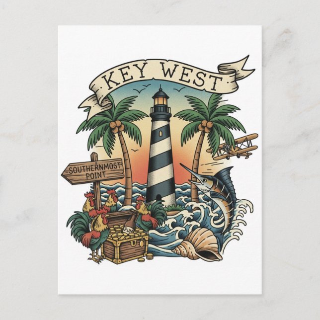 Cartão Postal Viagem para Key West Flórida (Frente)