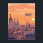Cartão Postal Viagem para Madrid<br><div class="desc">Este viagem apresenta uma ilustração serena e quente representando o horizonte de Madrid. É um cartão postal excelente e romântico para os viajantes que pretendem visitar Madrid ou para aqueles que viajaram em Madrid e que enviam um cartão postal à sua família ou amigos.</div>