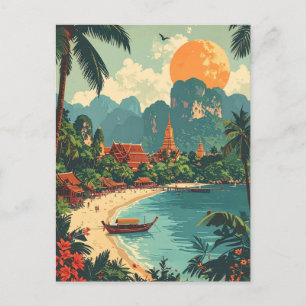 Cartão Postal Viagem para Praia Tropical Retro Tailândia