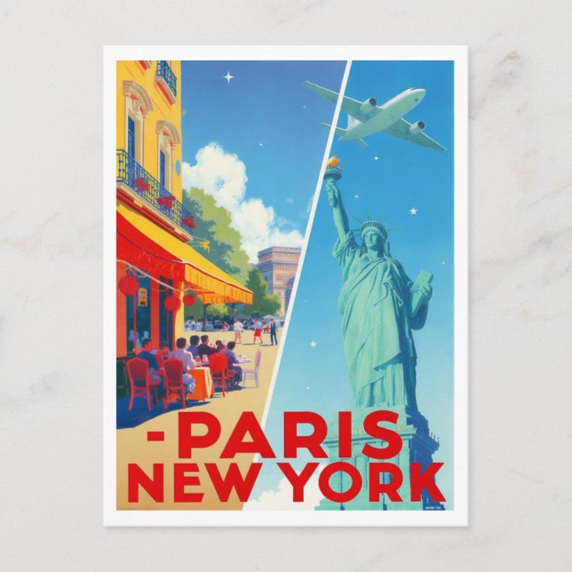 Cartão Postal Viagem Paris Nova York (Frente)