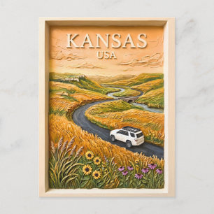 Cartão Postal Viagem pela Estrada da Pradaria do Kansas Paisagem