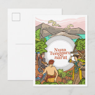 Cartão Postal Viagem pela Indonésia Ocidental de Nusa Tenggara