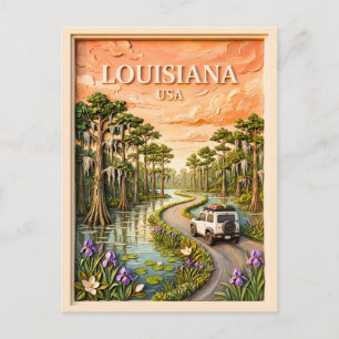 Cartão Postal Viagem pela Louisiana Vintage Pântano Bayou Textur