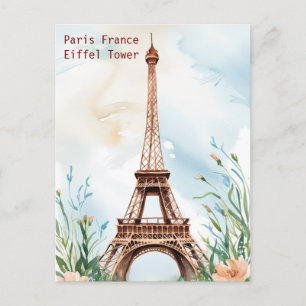 Cartão Postal Viagem Postc de Aquarela em Torre Eiffel em Paris