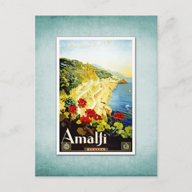 Cartão Postal Viagem Poster vintage Amalfi Itália (Frente)