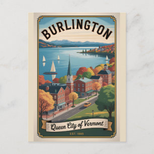 Cartão Postal Viagem Retro Burlington Vermont Antiga