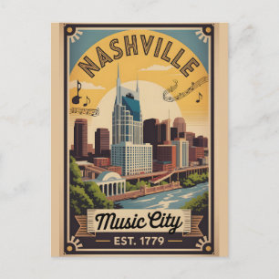 Cartão Postal Viagem Retro Cidade da Música Nashville Tennessee