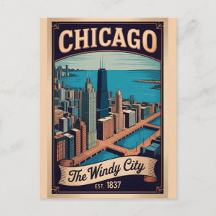 Cartão Postal Viagem Retro Cidade do Vento Chicago Illinois