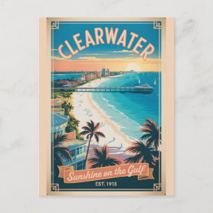 Cartão Postal Viagem Retro Clearwater Flórida Vintage