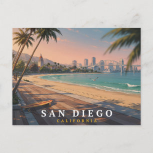 Cartão Postal Viagem Retro Costeira San Diego California