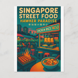 Cartão Postal viagem retrô de comida de rua de Singapura