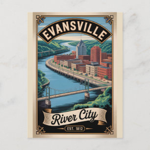 Cartão Postal Viagem Retro Evansville Indiana Antiga